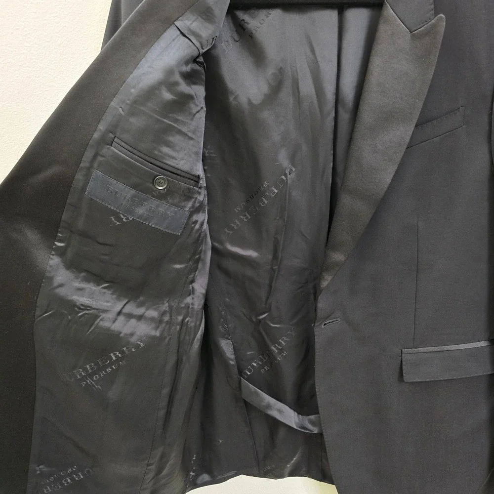 Burberry Prorsum Mens Black Virgin Wool Satin Peak Lapel Tuxedo Blazer Jacket 54